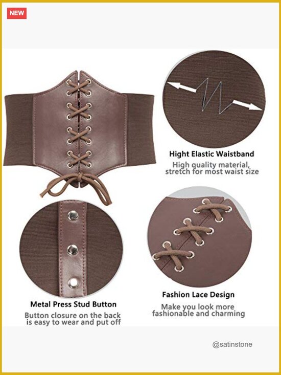PU Leather Lace-up Cinch Belt Elastic Waist Corset Belt